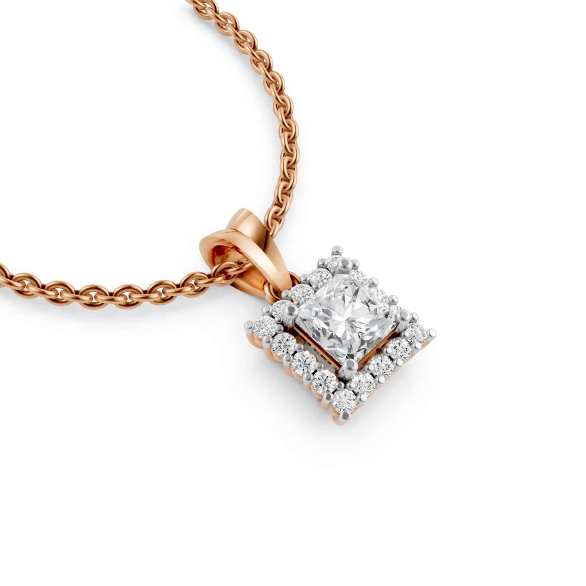 Asscher Halo Pendant Rose Gold