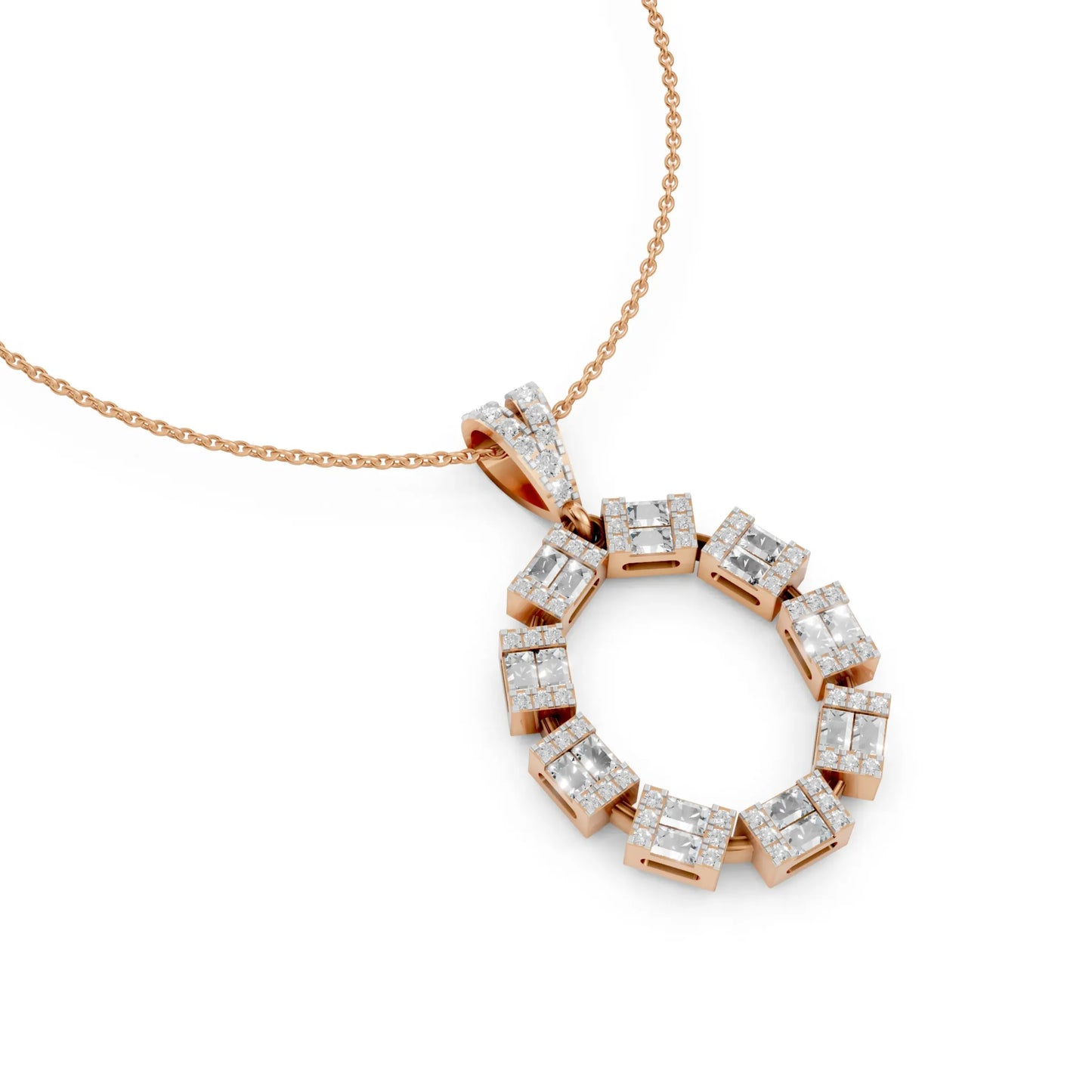 Princess Cut Circle Pendant Rose Gold