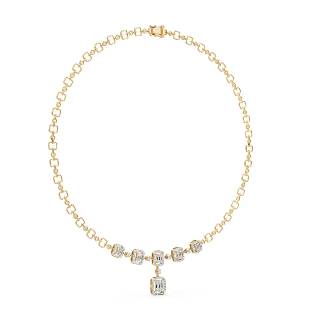 Emerald-Cut Diamond Drop Necklace Yellow Gold