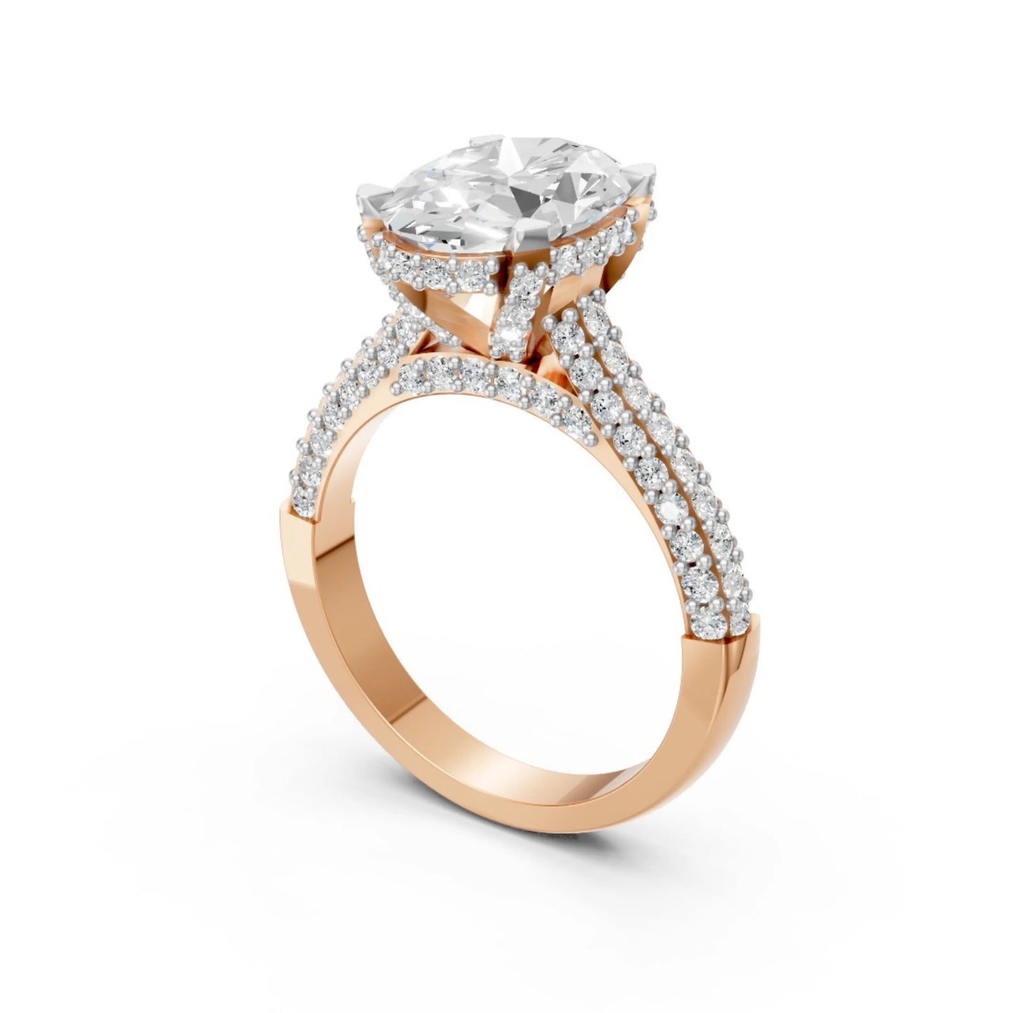 Elegant Oval Diamond Pavé Ring Rose Gold