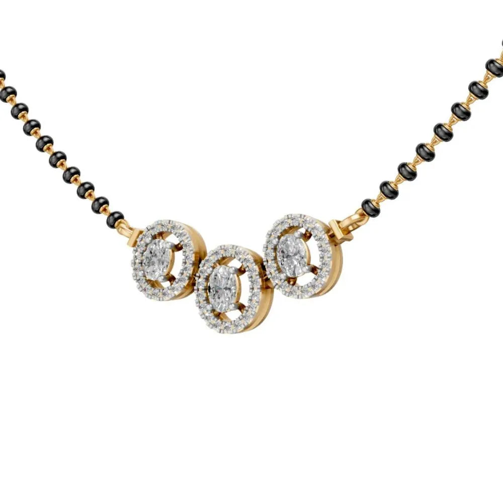 Triple Halo Diamond Mangalsutra in Modern Circular Design Yellow Gold