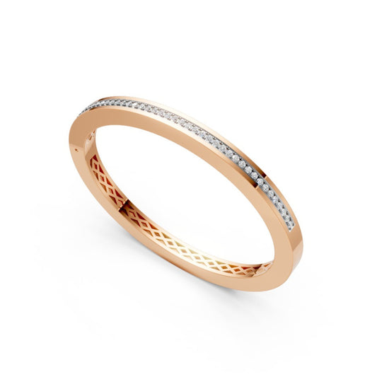 Modern Diamond-Studded Flat Bangle Rose Gold
