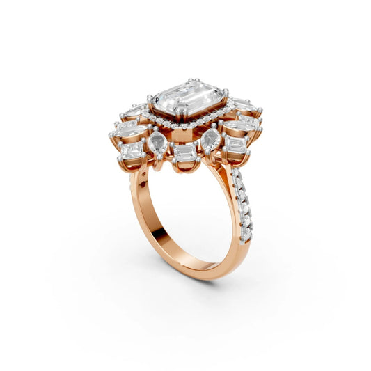 Grandeur Emerald Halo Ring Rose Gold