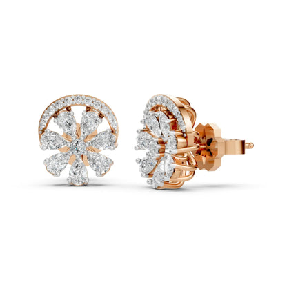Floral Diamond Stud Earrings Rose Gold