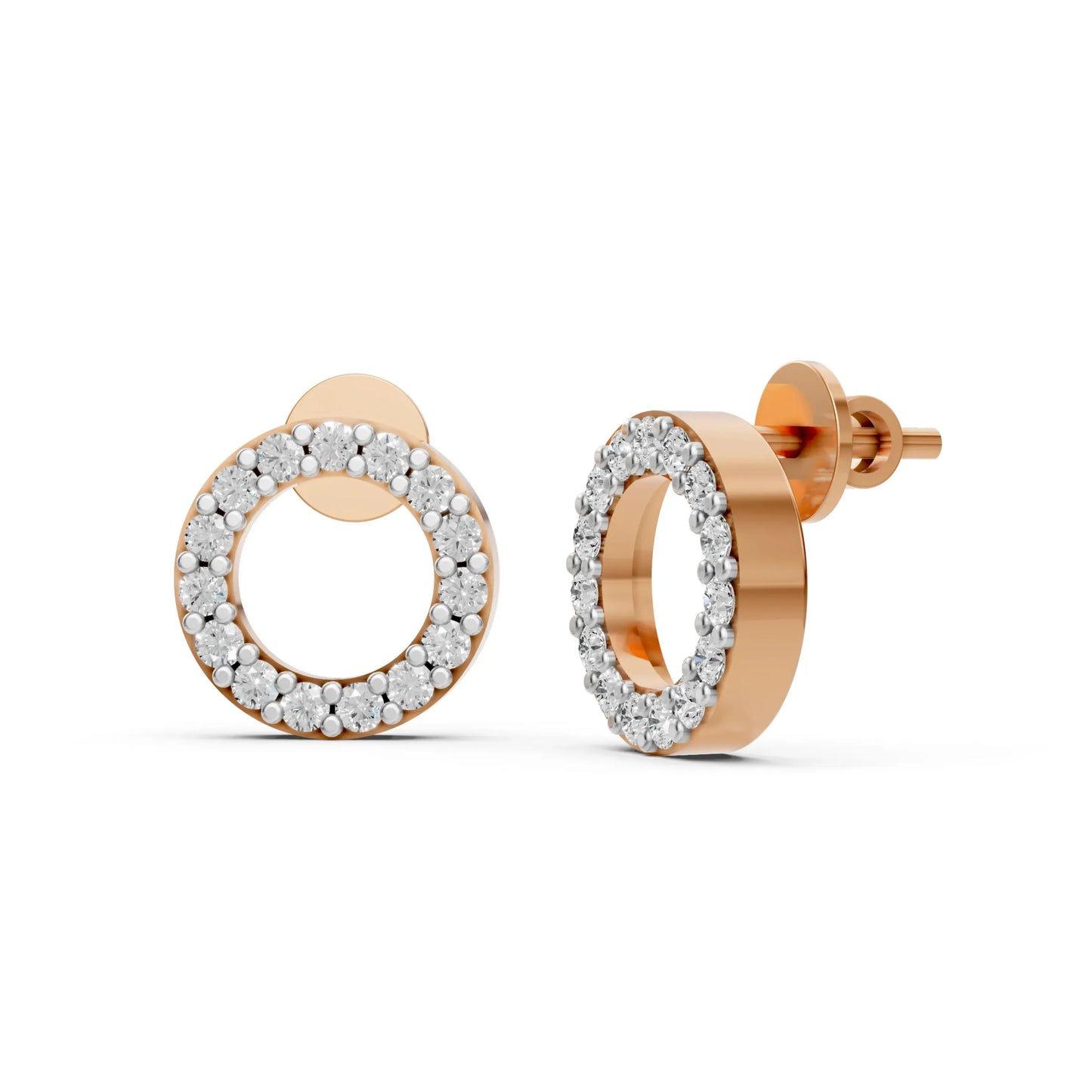 Open Circle Diamond Stud Earrings Rose Gold