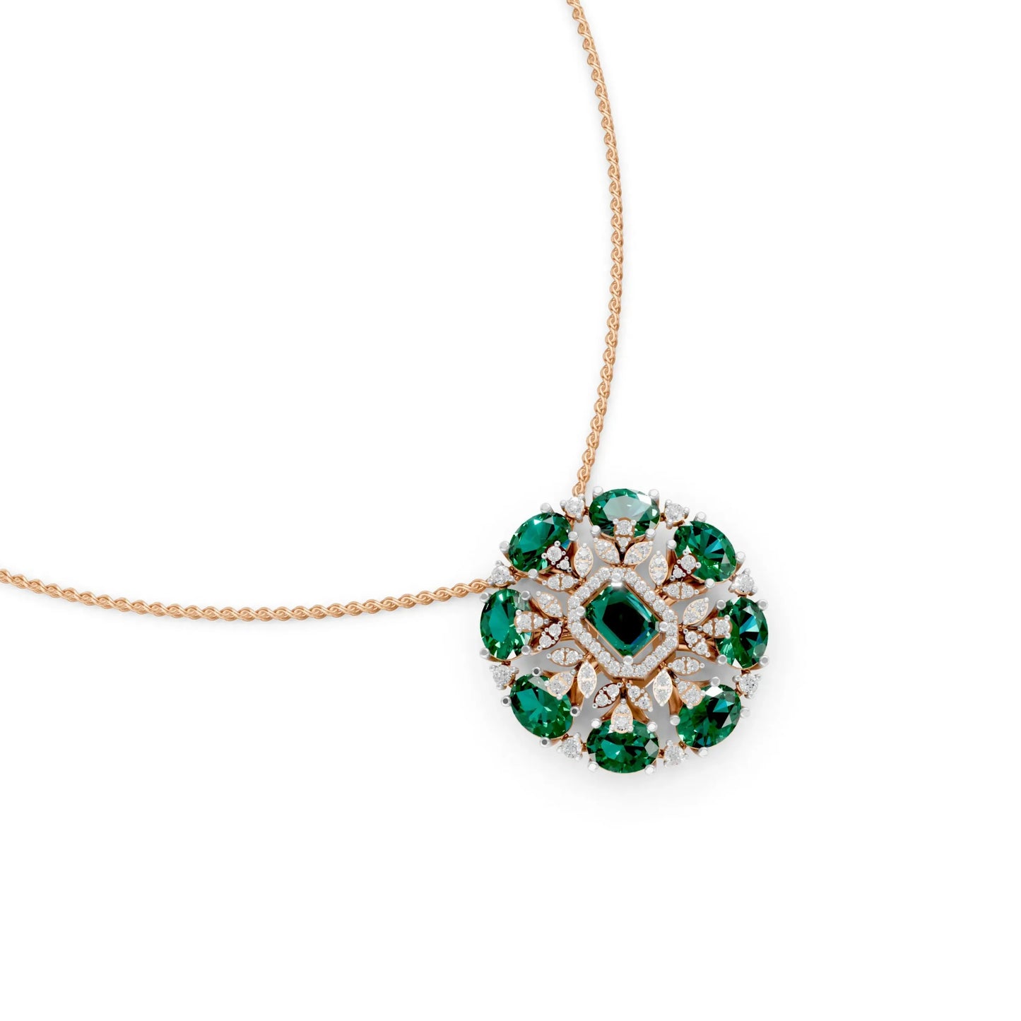 Emerald Floral Cocktail Pendant Rose Gold