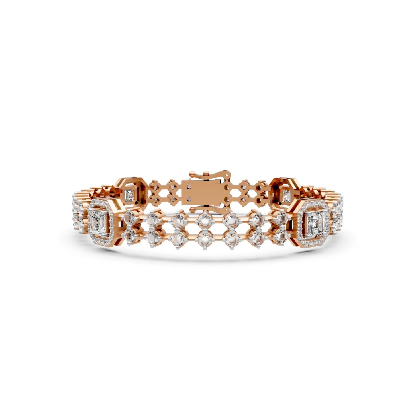 Diamond Bracelet with Halo Stations Rose Gold