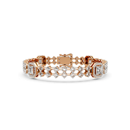 Diamond Bracelet with Halo Stations Rose Gold