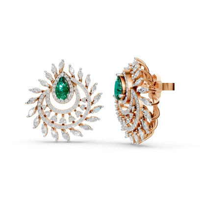 Pear Emerald Earrings with Marquise and Round Diamonds Rose Gold