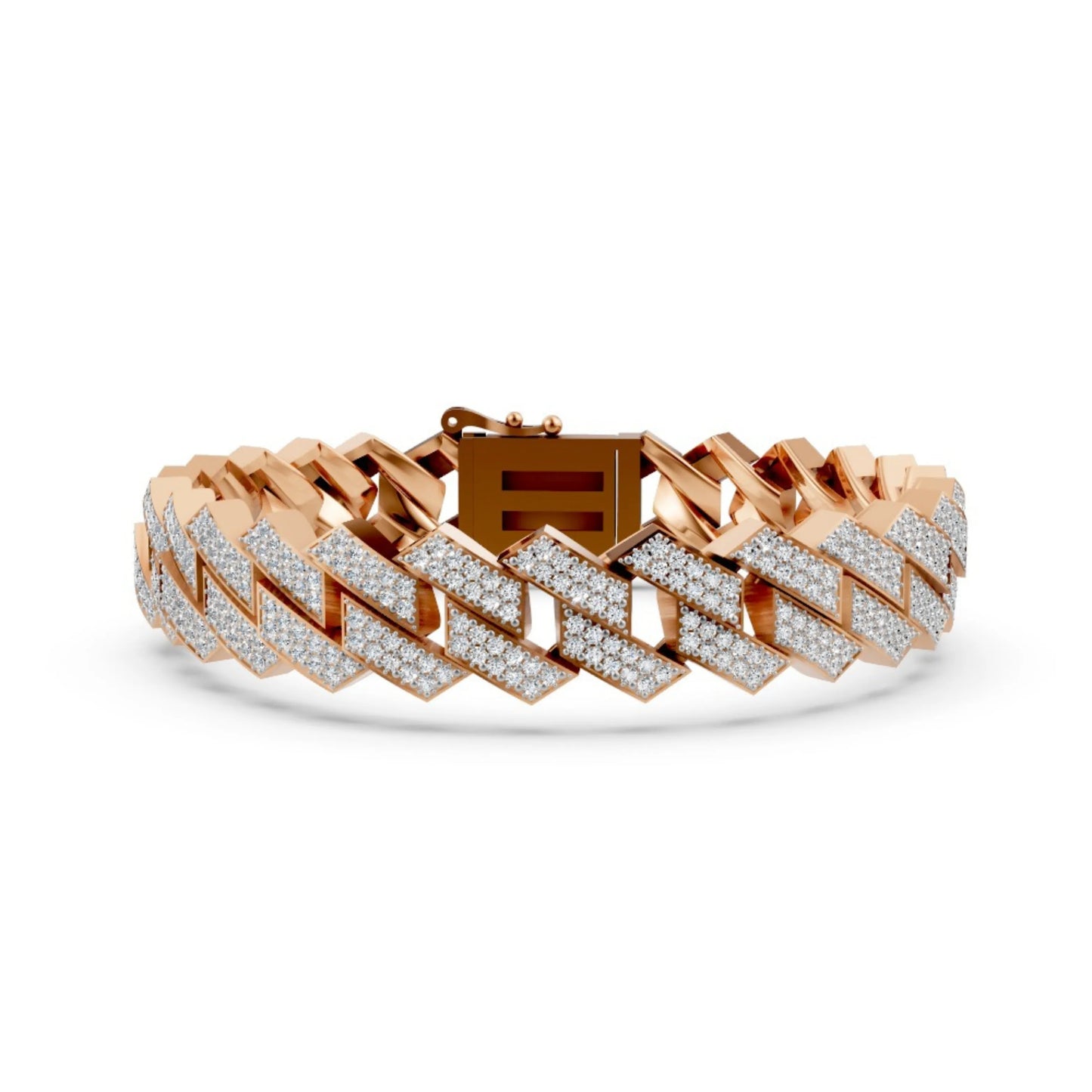 Wide Link Diamond Bracelet Rose Gold