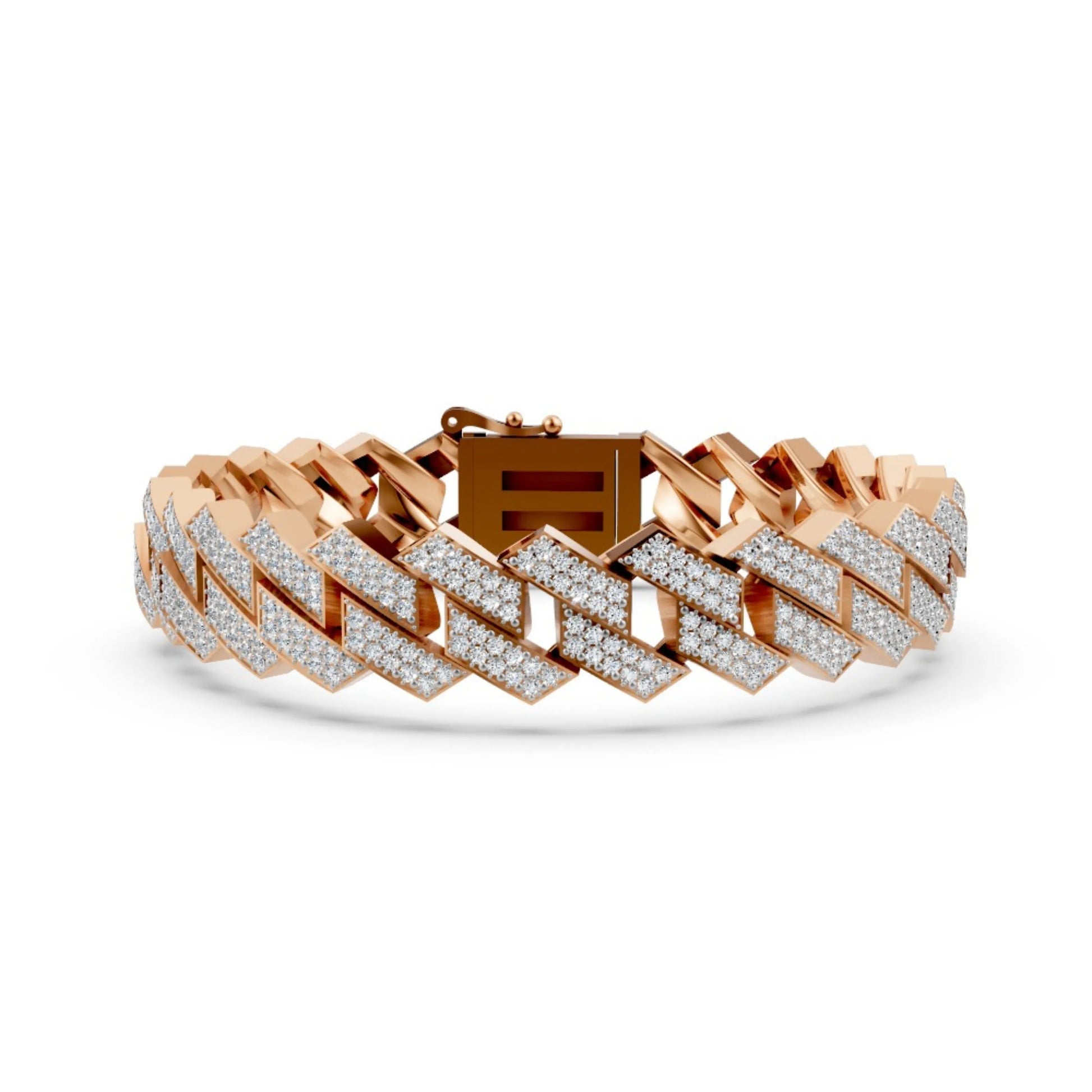 Wide Link Diamond Bracelet Rose Gold