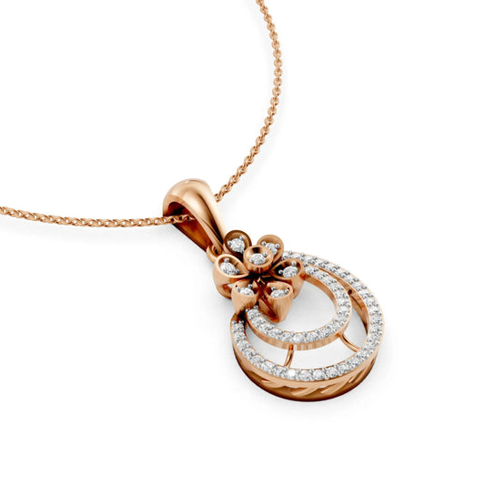 Twin Halo Floral Pendant Rose Gold