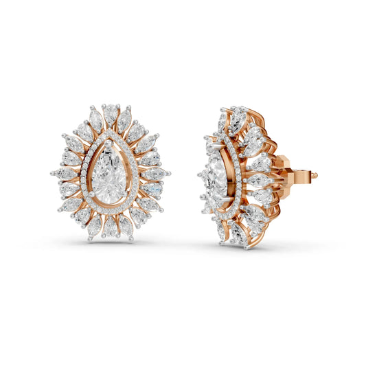 Regal Pear-Cut Diamond Cluster Earrings Rose Gold