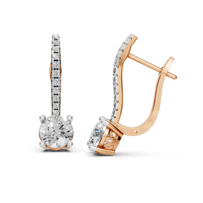 Round Diamond Drop Earrings Rose Gold