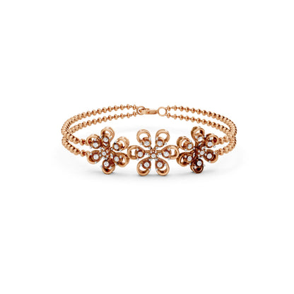 Floral Diamond Bracelet with Double Bead Chain Rose Gold