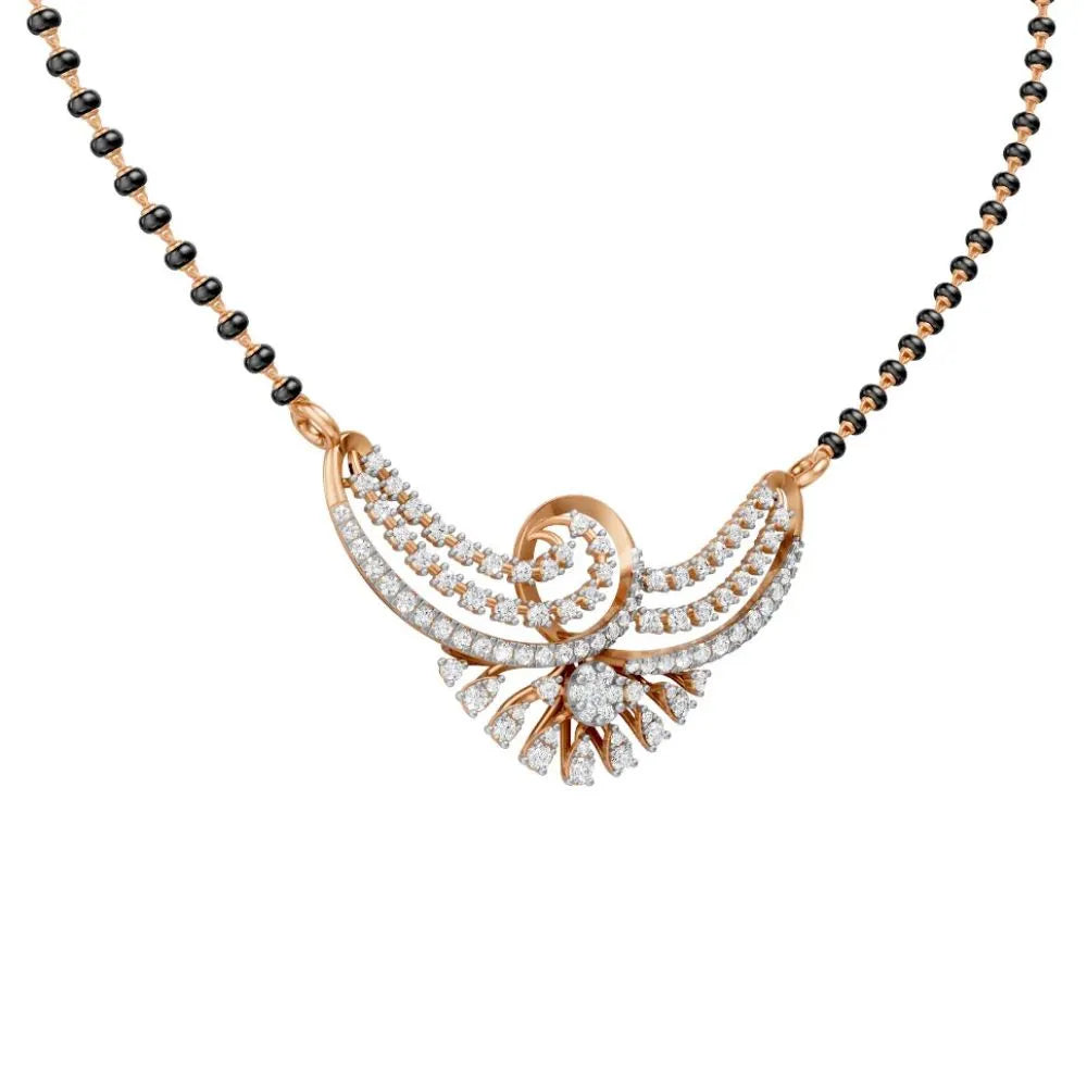 Designer Diamond Mangalsutra with Swirl Pattern Pendant Rose Gold