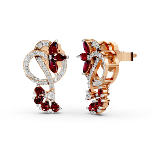 Ruby Floral Loop Earrings with Diamond Accentsn Rose Gold