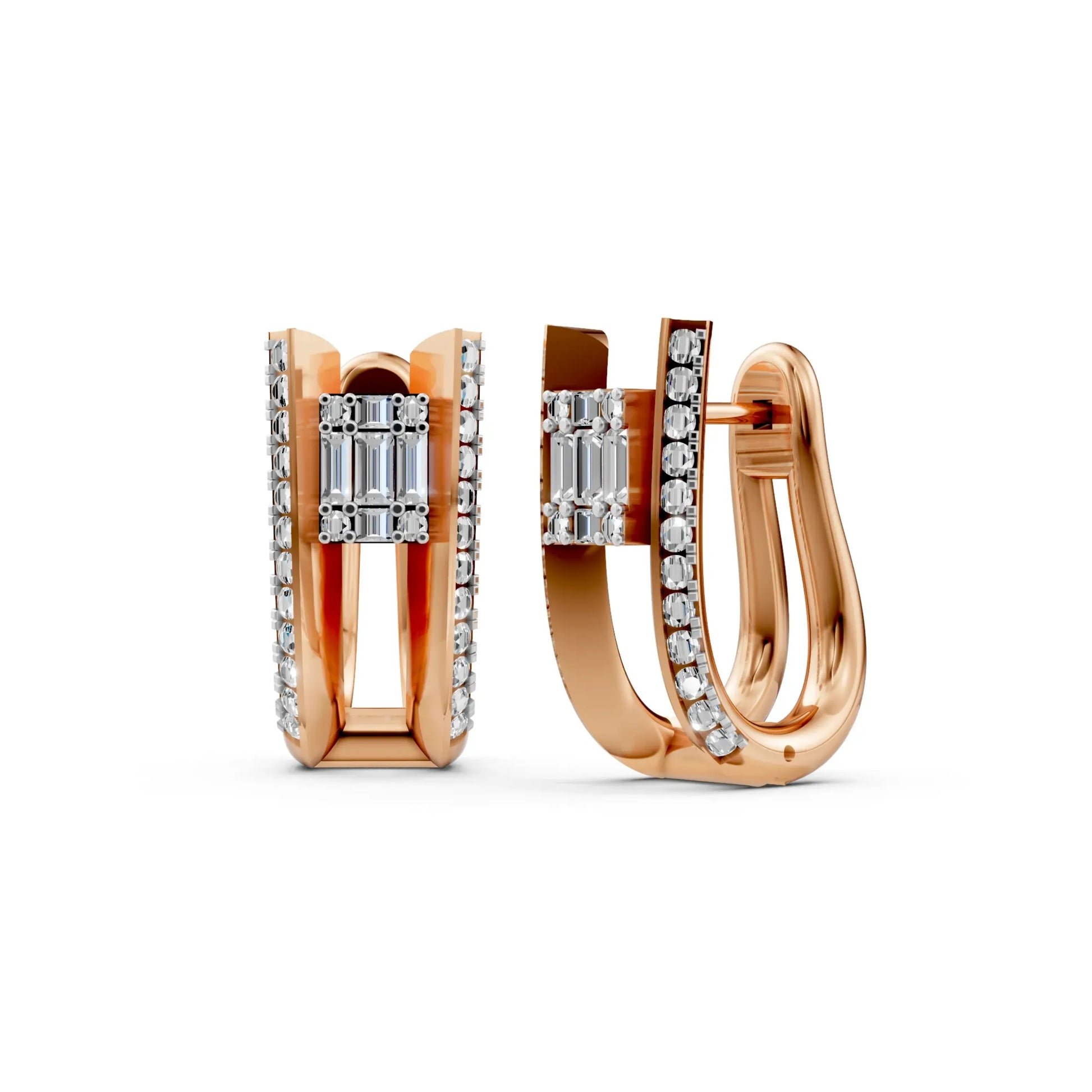 Modern Geometric Diamond Earrings Rose Gold