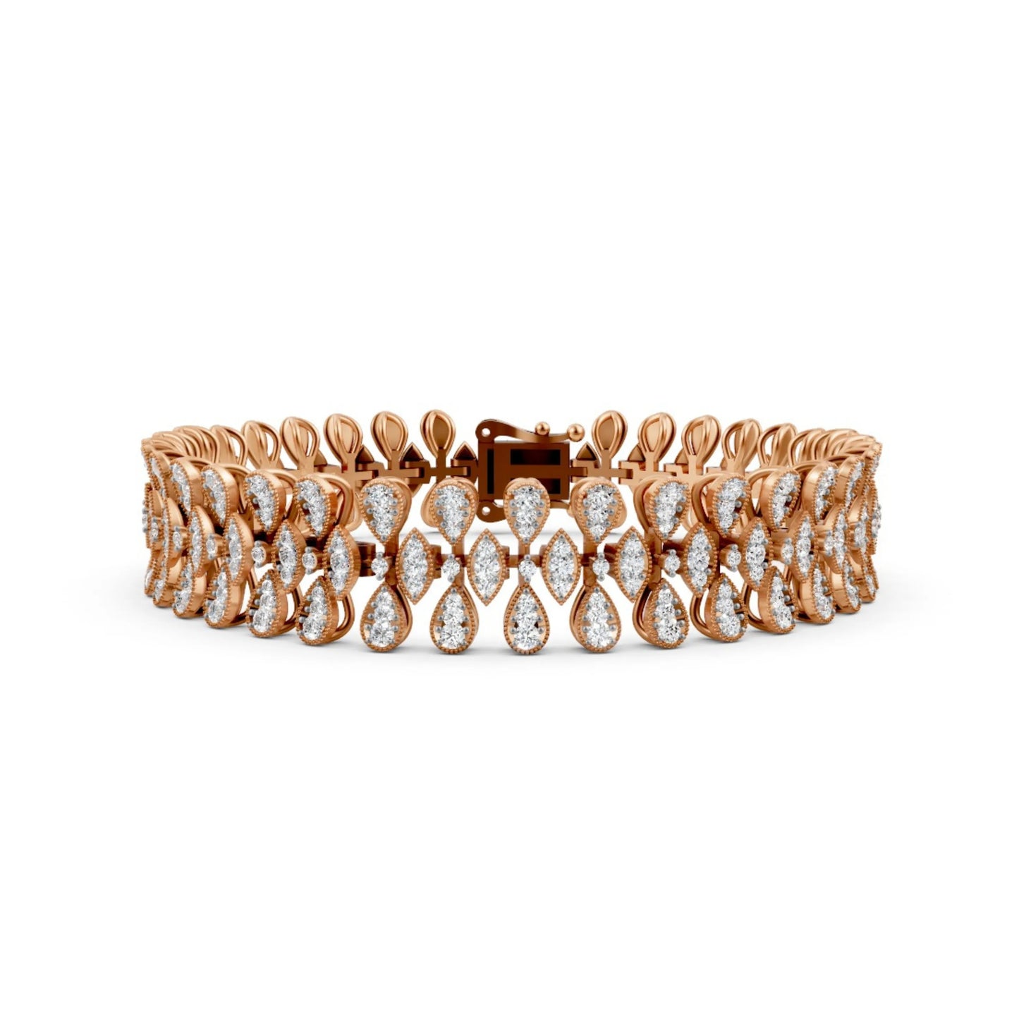 Diamond Leaf-Link Bracelet Rose Gold