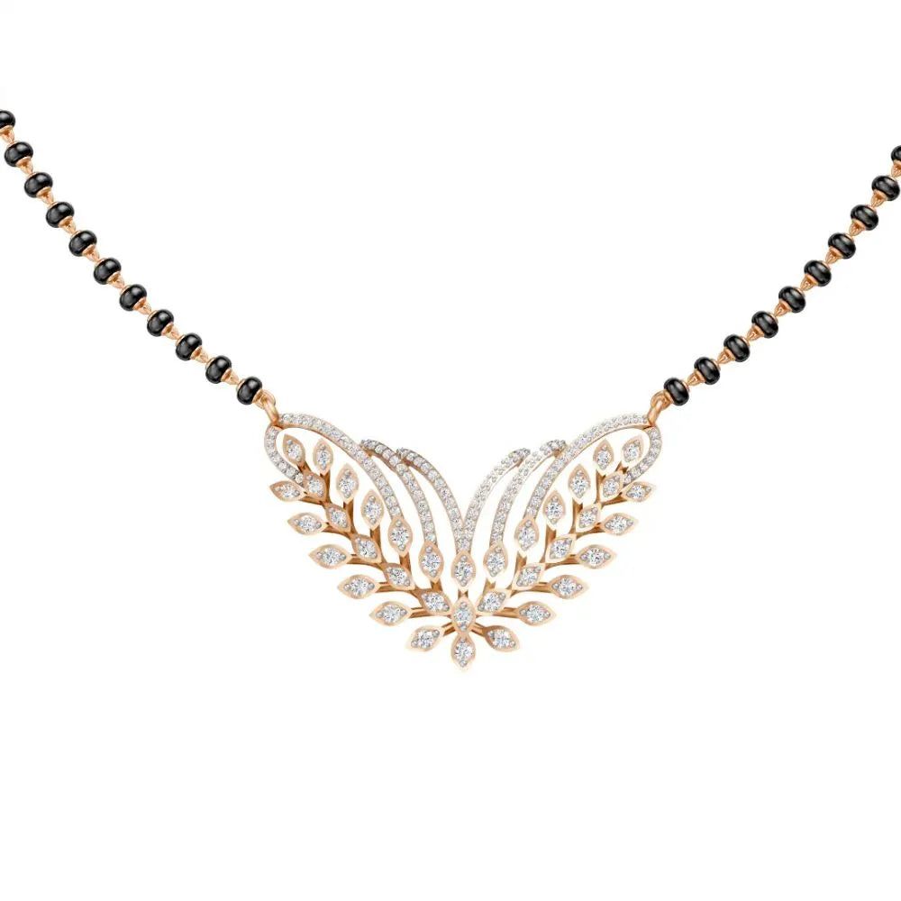 Leaf Motif Diamond Mangalsutra with Elegant Dual Curve Design Rose Gold