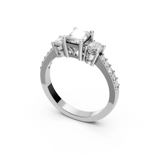 Radiant Three-Stone Ring White Gold