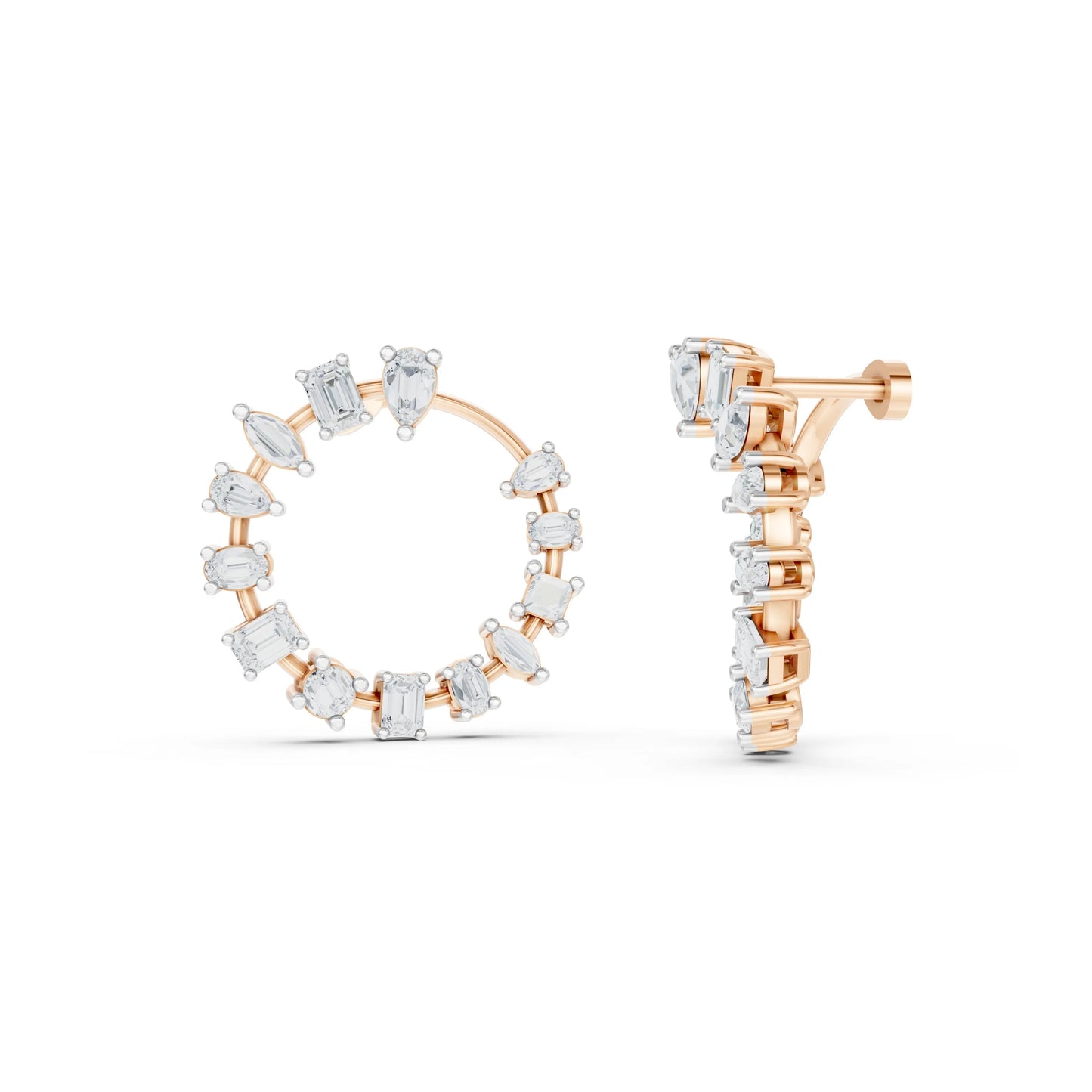 Multi-Cut Diamond Hoop Earrings Rose Gold
