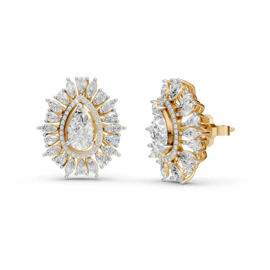Regal Pear-Cut Diamond Cluster Earrings Yellow Gold