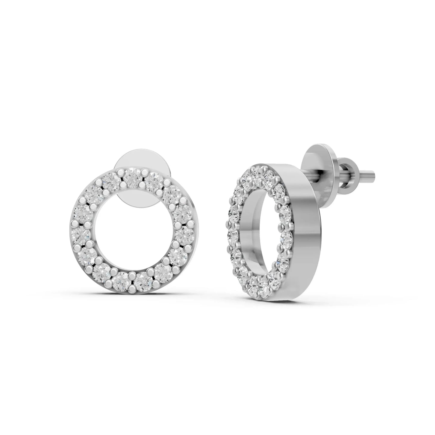 Open Circle Diamond Stud Earrings White Gold