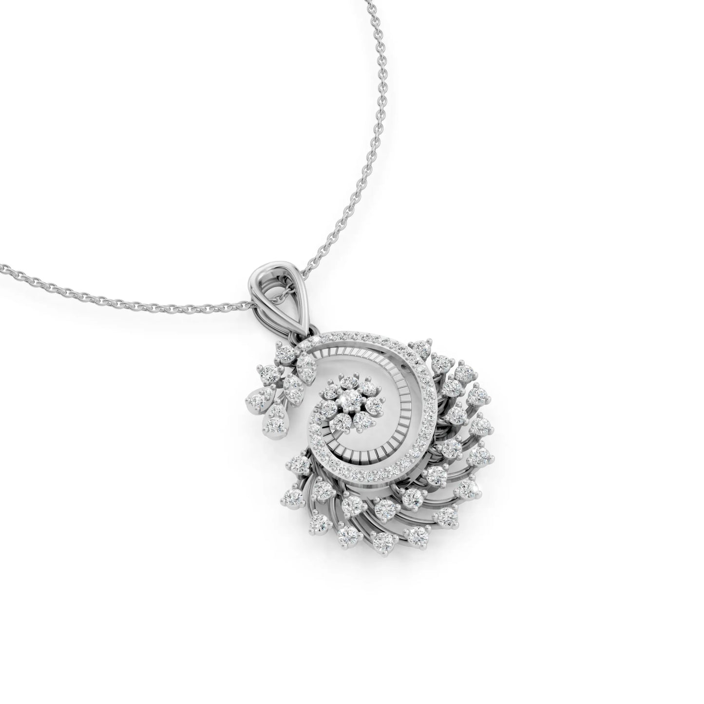 Floral Spiral Diamond Pendant White Gold