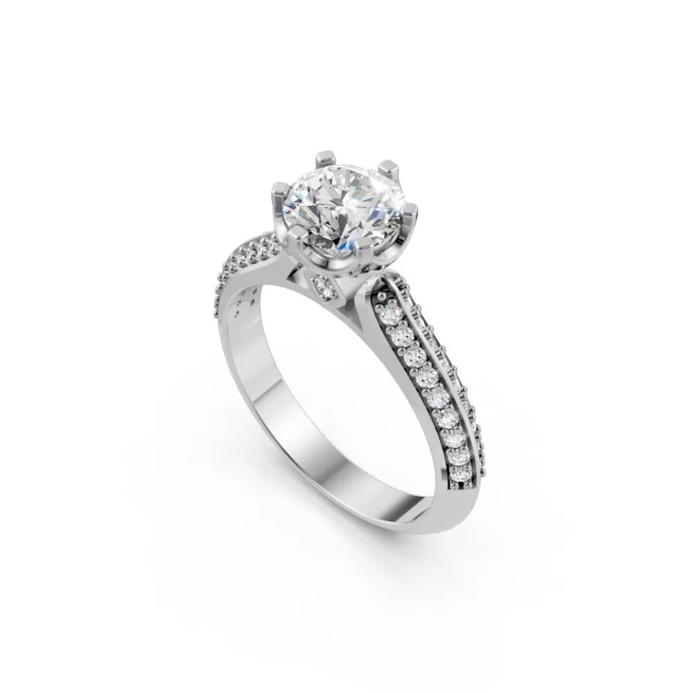 Brilliance Band Round Solitaire Ring White Gold