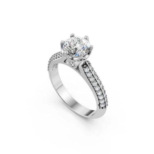 Brilliance Band Round Solitaire Ring White Gold