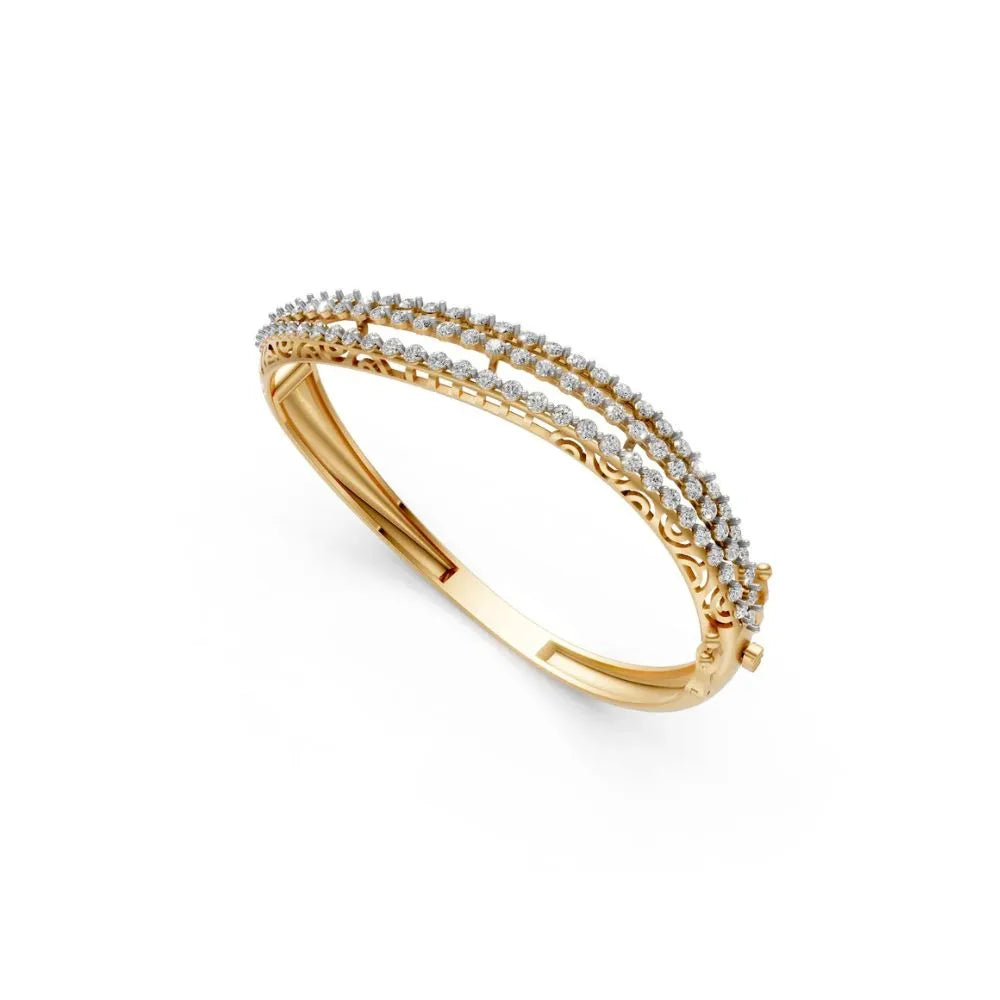 Triple Row Diamond Bangle Bracelet Yellow Gold