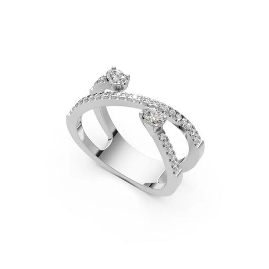 RoseTwist Dual Diamond Open Ring White Gold