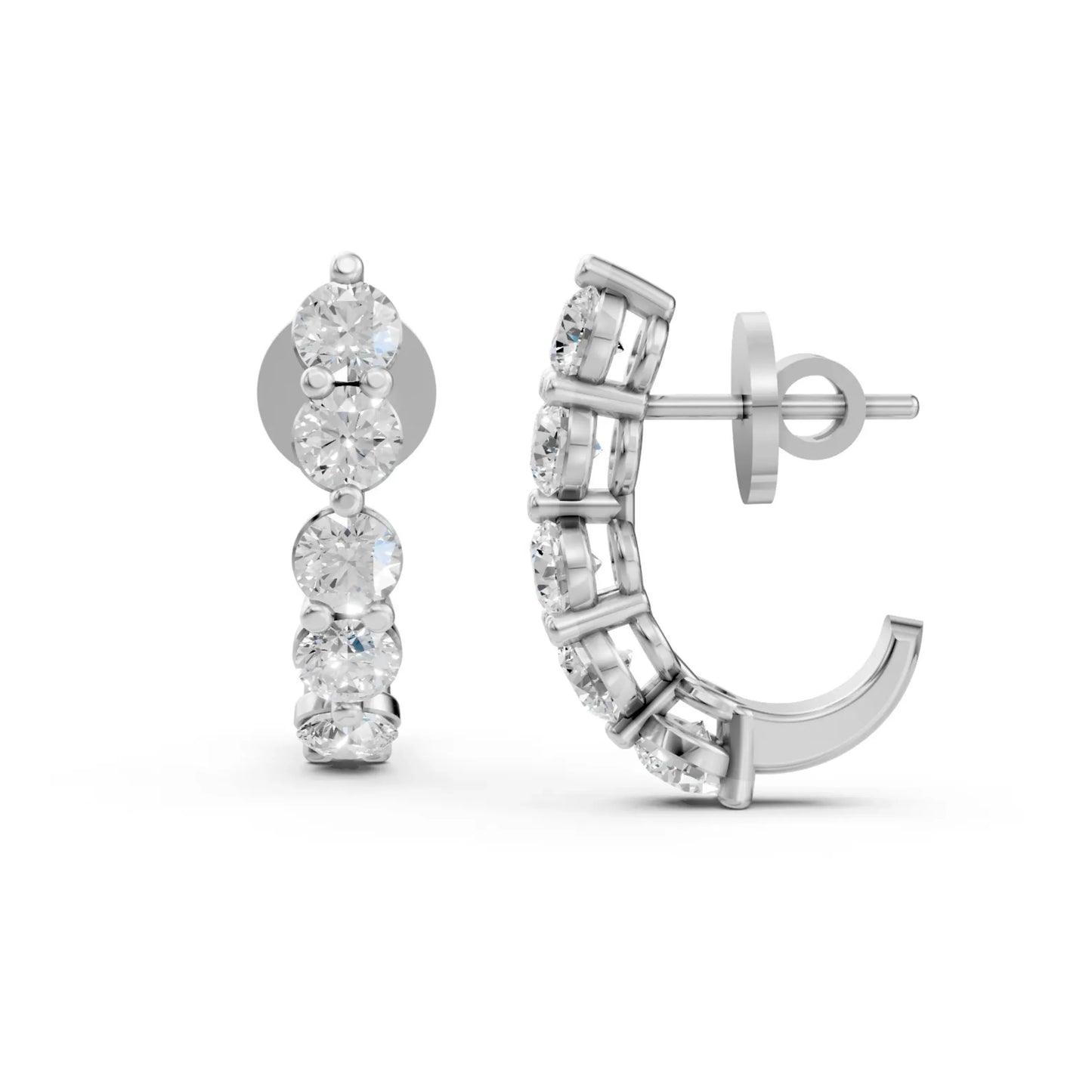 Round Half Hoop Earrings White Gold
