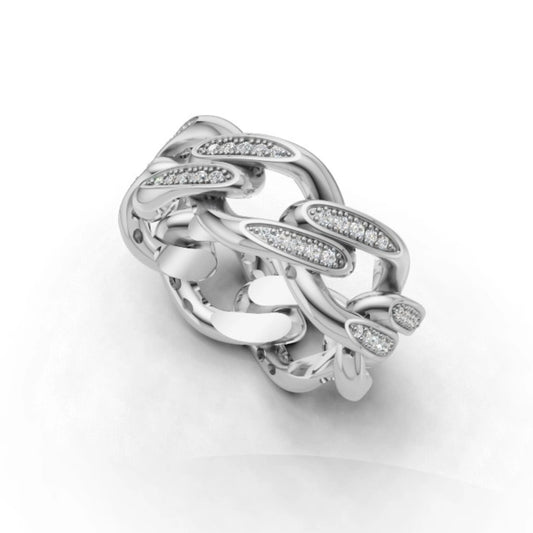 LinkLuxe Diamond Chain Ring White Gold