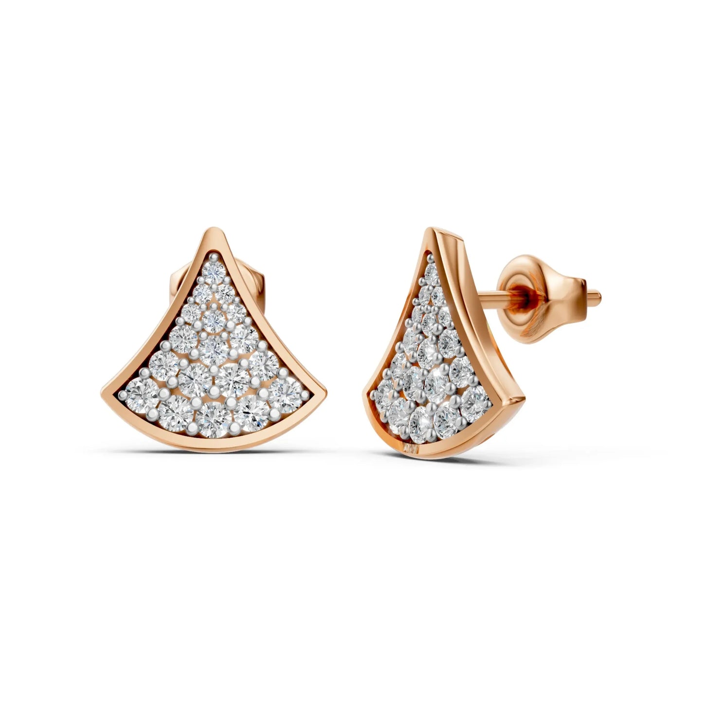 Fan-Shaped Diamond Studs Rose Gold