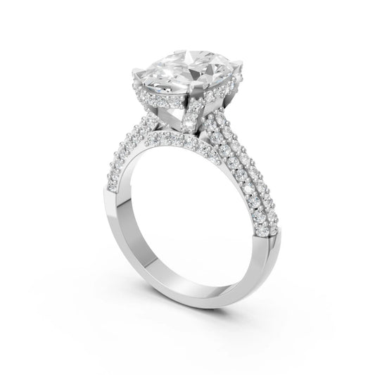 Elegant Oval Diamond Pavé Ring White Gold