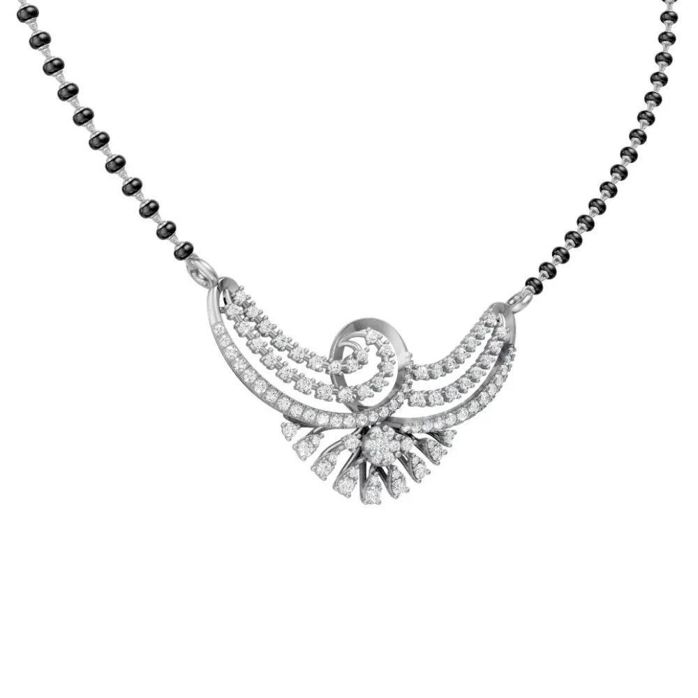 Designer Diamond Mangalsutra with Swirl Pattern Pendant White Gold