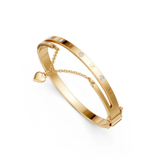 Roman Numeral Diamond Bangle Yellow Gold