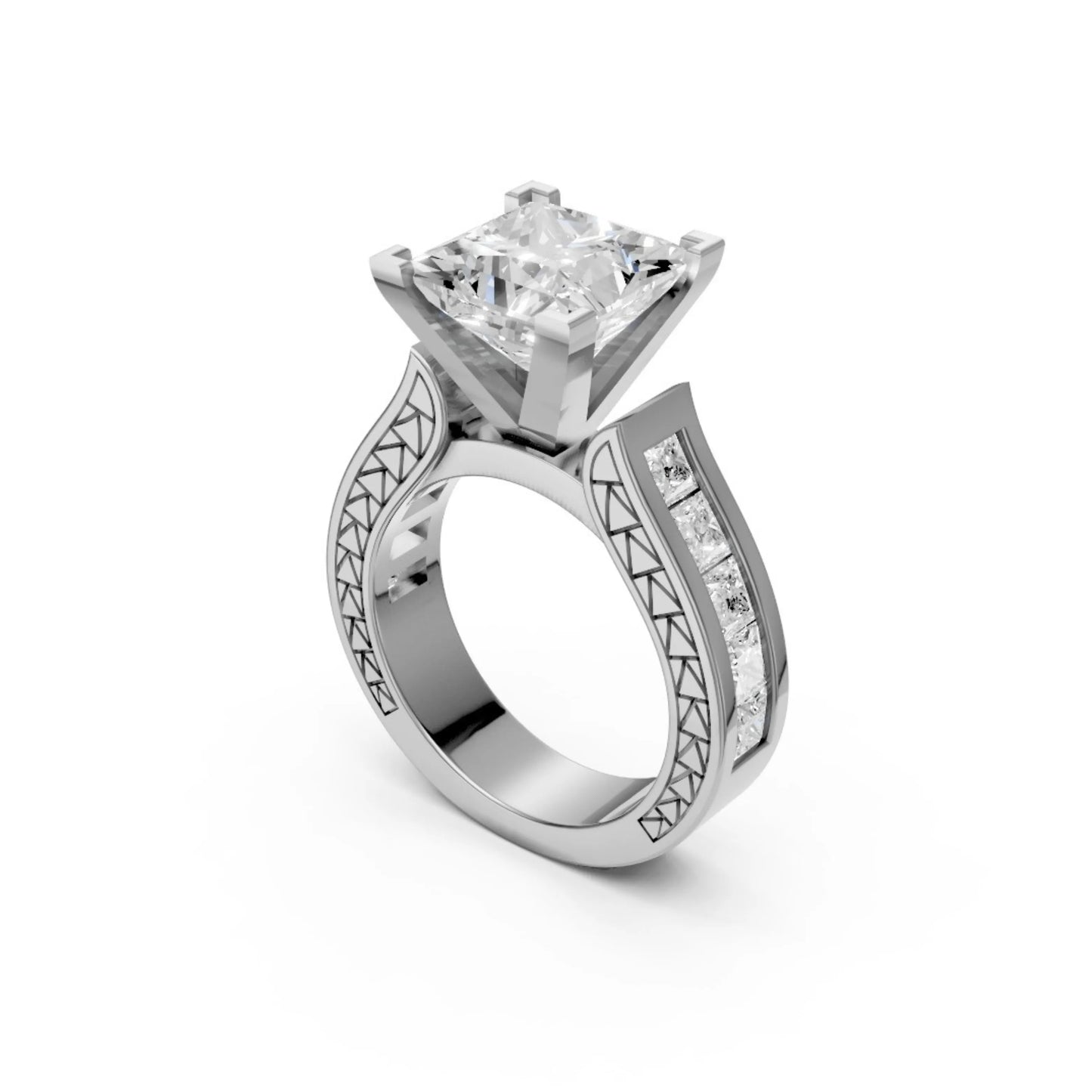 Princess-Cut Channel Ring White Gold