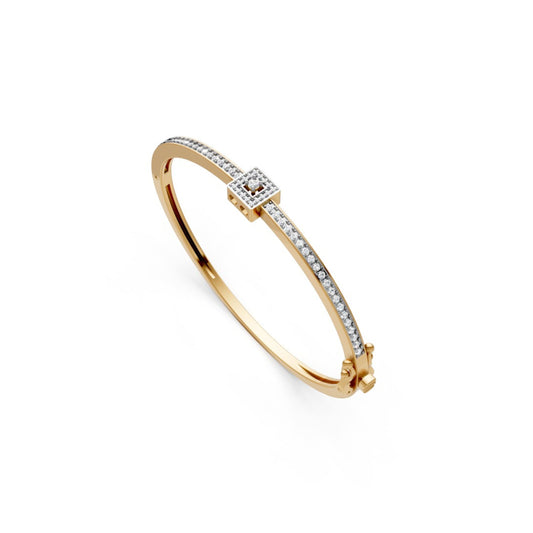 Classic Diamond Halo Bangle Yellow Gold