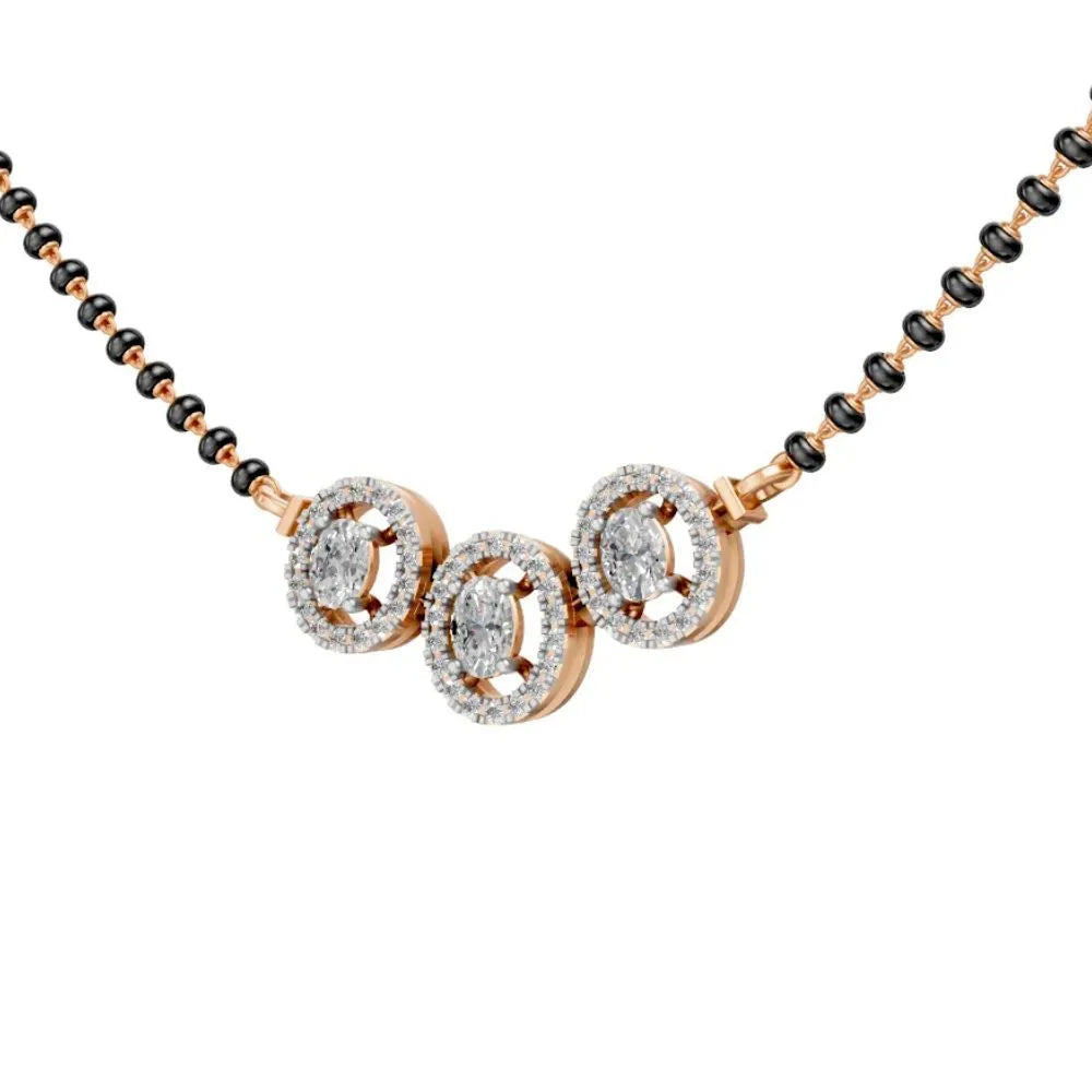 Triple Halo Diamond Mangalsutra in Modern Circular Design Rose Gold