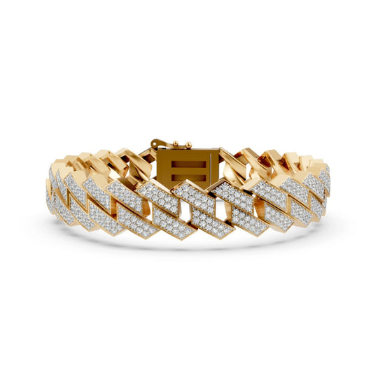 Wide Link Diamond Bracelet Yellow Gold