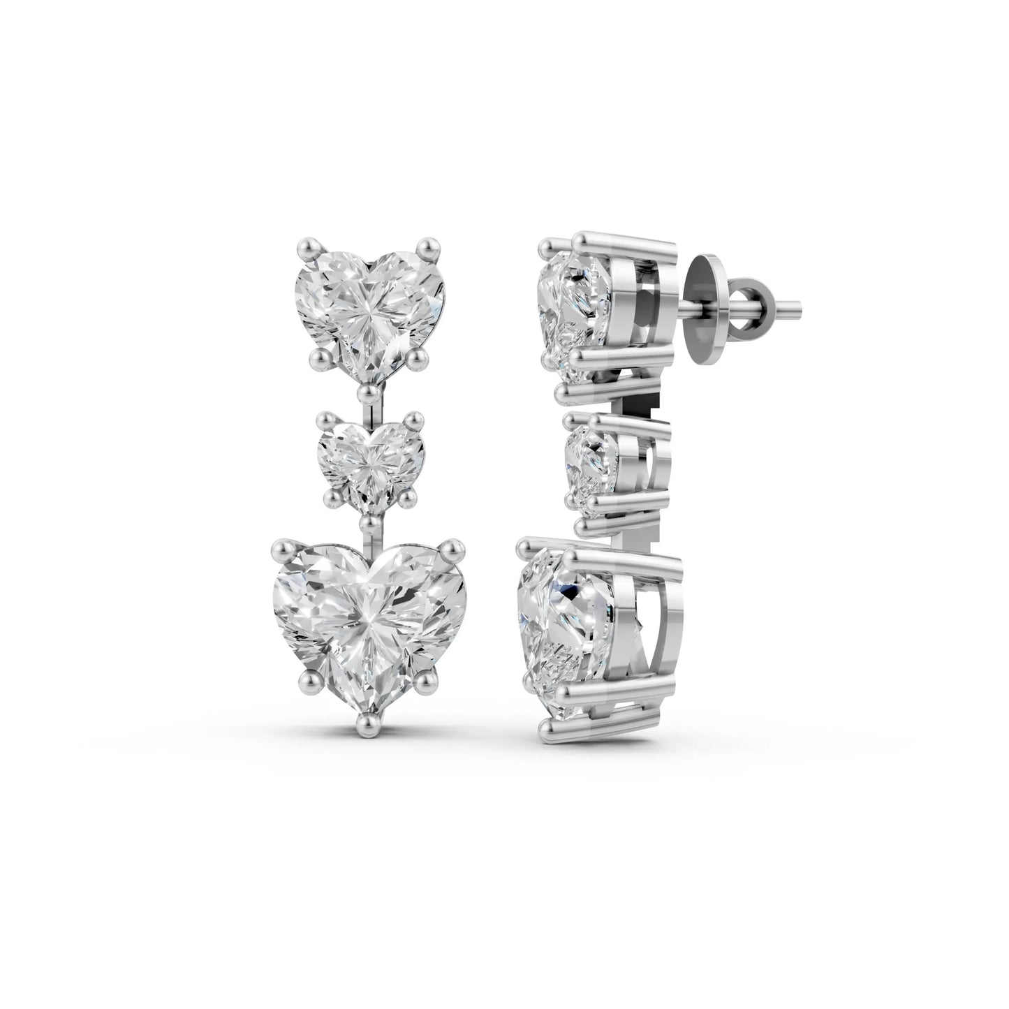 Triple Heart Drop Earrings White Gold