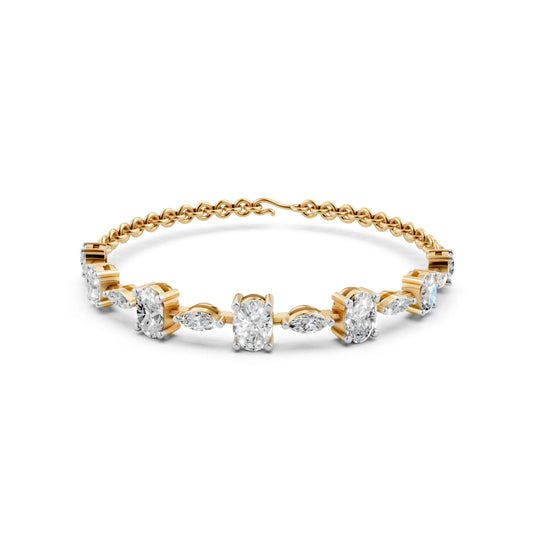 Elegant Oval & Marquise Diamond Bracelet Yellow Gold