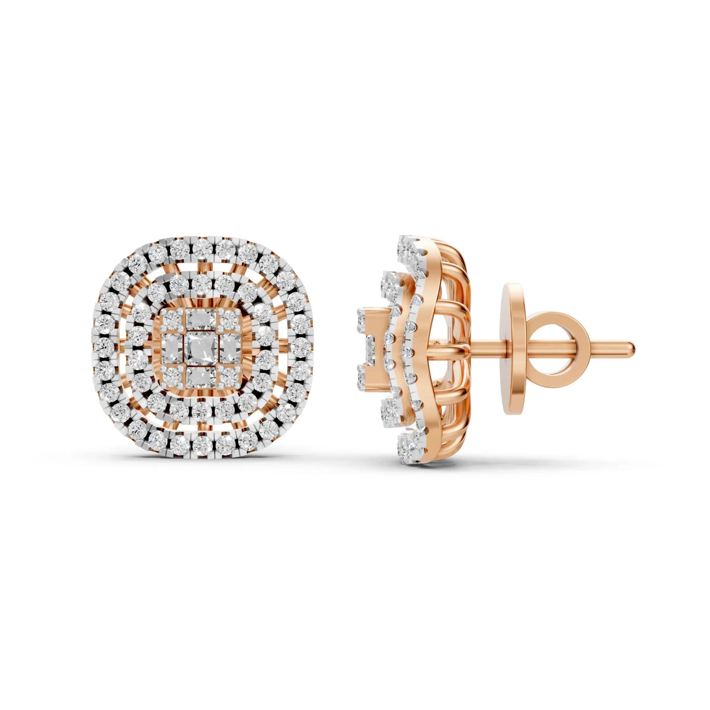 Vintage-Inspired Diamond Stud Earrings Rose Gold