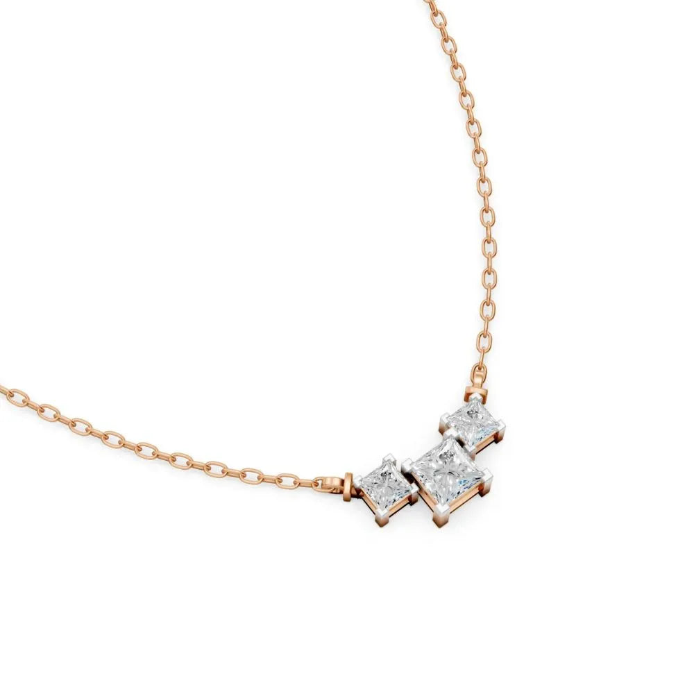 Princess-Cut Three Stone Lab Diamond Necklace Rose Gold