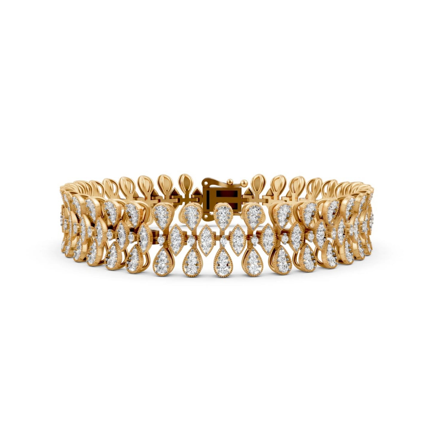 Diamond Leaf-Link Bracelet Yellow Gold
