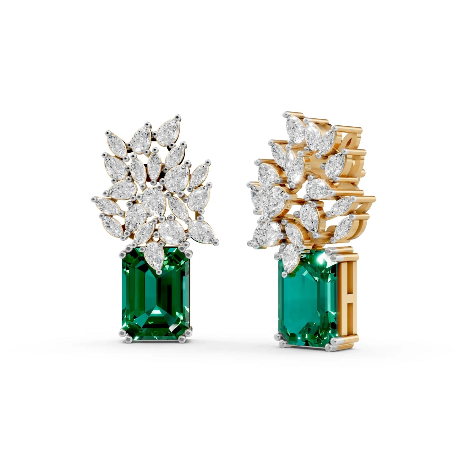 Statement Earrings with Emerald Center Yellow Gold