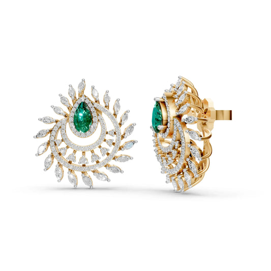 Pear Emerald Earrings with Marquise and Round Diamonds Yellow Gold